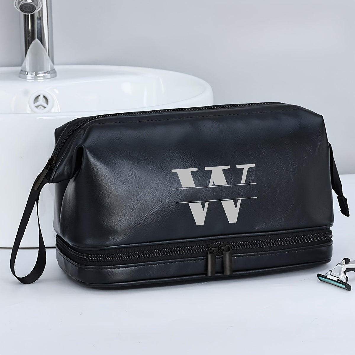 Customized Men's Fashion Travel Toiletry Bag PU Large Letter Toiletry Bag