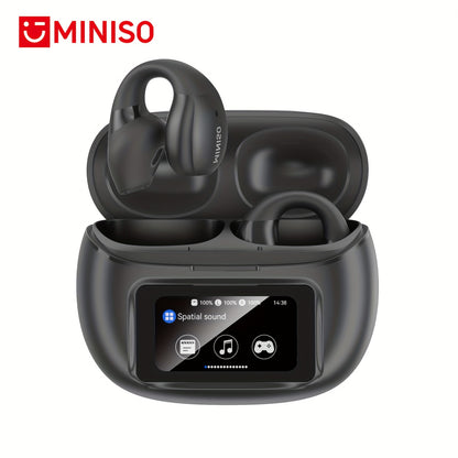 Miniso X29 Open-Ear Wireless Earbuds with Touch Screen & Full Color Display, HiFi Sound, Long Range Wireless Headphones, -C Charging Case, Built-in Mic, Compatible with / Smartphones, Compatible with 150+ Apps (Spanish/Englis