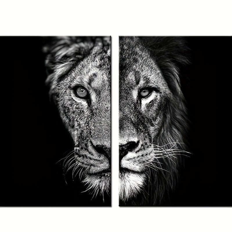 2pcs African Lion Wall Poster - Frameless Canvas Painting for Home Decor - 15.7x23.6in/40cmx60cm - Black and White Design