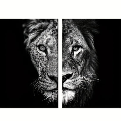 2pcs African Lion Wall Poster - Frameless Canvas Painting for Home Decor - 15.7x23.6in/40cmx60cm - Black and White Design