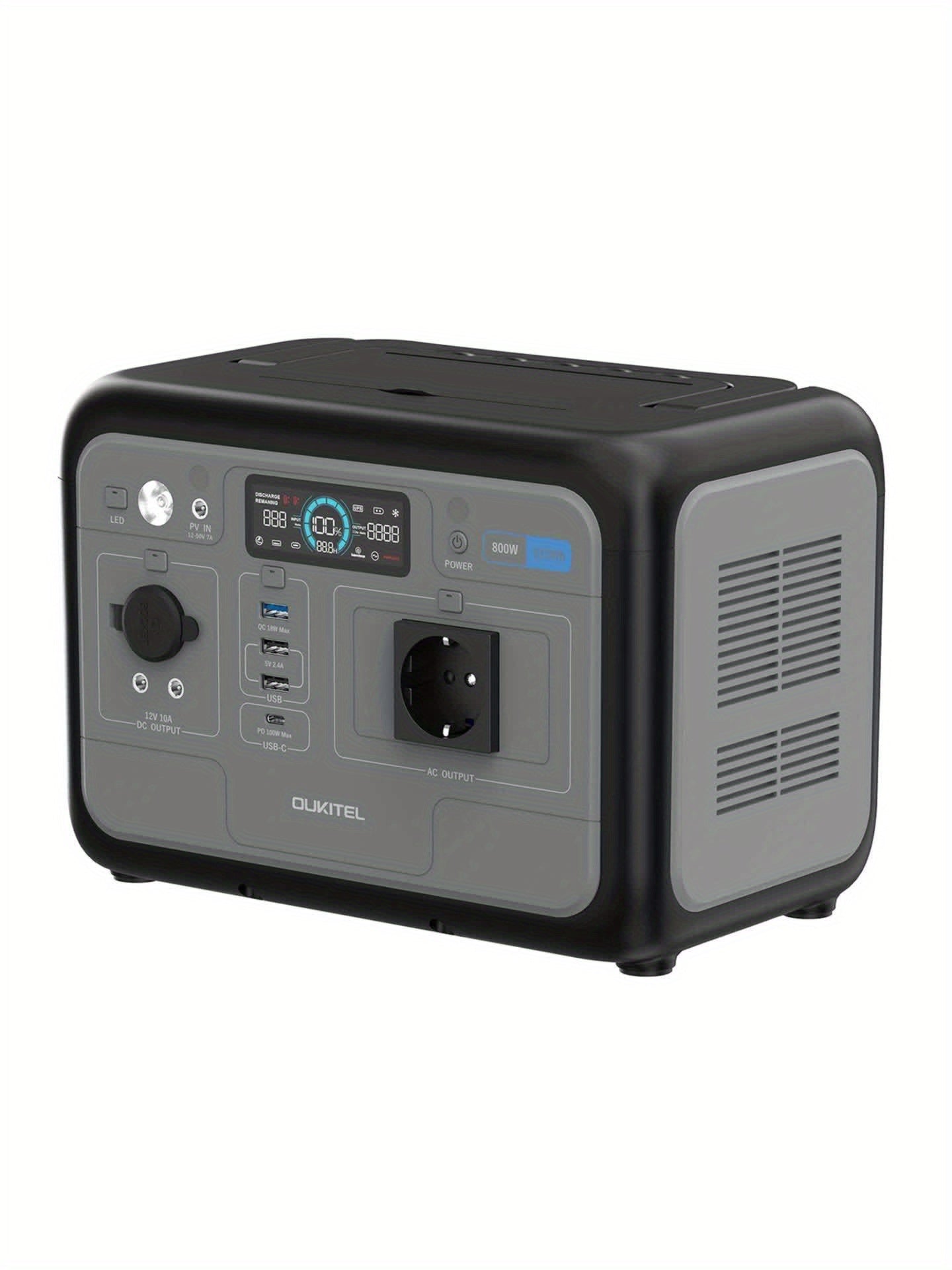 OUKITEL P800 Portable Power Station, 512Wh Solar Generator (w/Lithium Lron Phosphate), 800W(Surge 1600W) AC Output/Sine Wave 230V, 0.9 Hour Fast Charge, PD100W For Camping/RV Emergency Power Supply, For RV, Car, Outdoor, Camp
