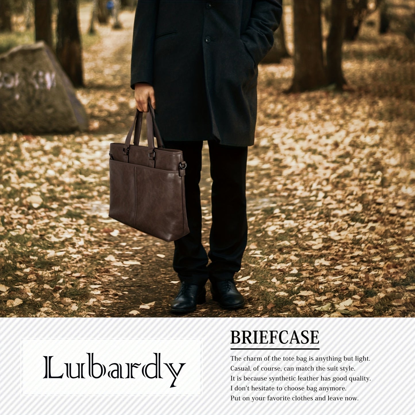 LUBARDY Men'S 15.6-Inch Laptop Briefcase - Lightweight Business Bag with Adjustable Shoulder Strap, Multiple Compartments & Zipper Closure, Coffee Brown for Office, Work, College, Laptop Storage, Professional Look, Durable Zi