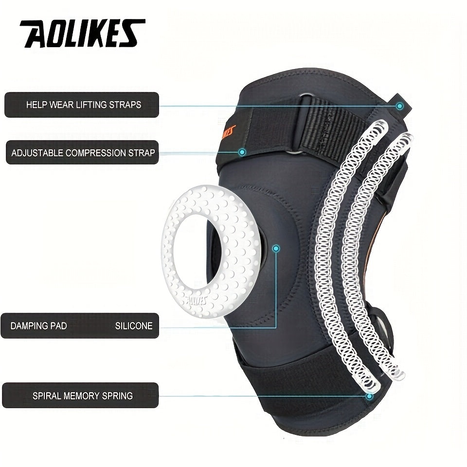 AOLIKES Unisex Spring-Loaded Knee Brace - Black with Orange Accents, Adjustable Straps & Breathable Design for Running, Sports, and Joint Support, Knee Brace for Running, Sports Knee Support, Sleek Knee Brace, Durable Knee Br