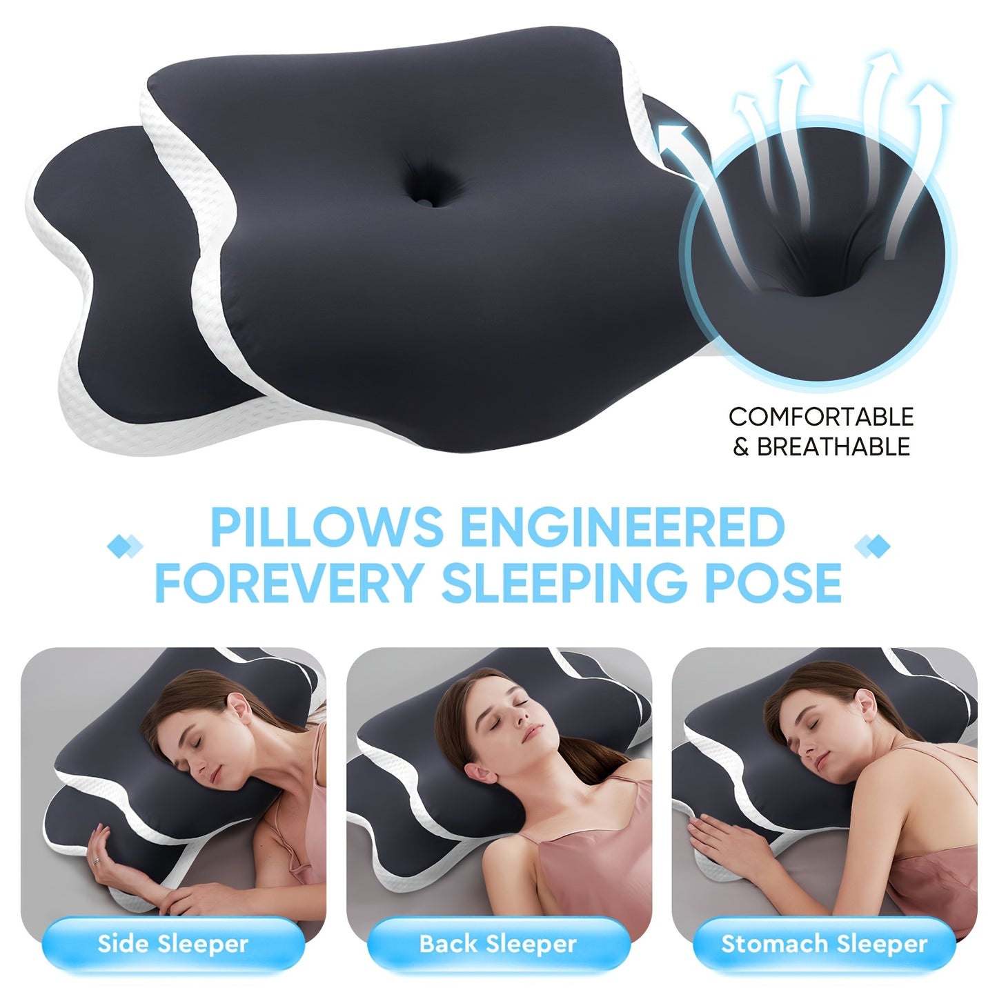 Neck Pillow for Sleep, Cooling Side Sleeping Pillow for Neck Support, Comfortable Soft Contour Pillow, Back Abdomen Sleeping Bed Pillow