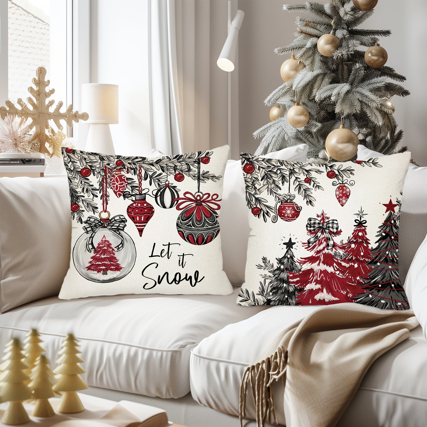 2pcs, Christmas Throw Pillow Covers, 45.72cm*45.72cm Christmas Tree Decorative Home Decor Cushion Covers, Farmhouse Winter Holiday Home Decor Pillowcases, for Porch Patio Couch Sofa Living Room Outdoor, Without Pillow Inserts