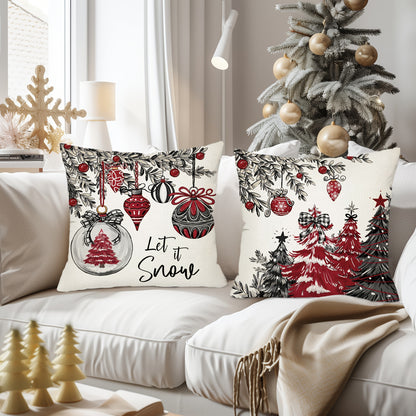 2pcs, Christmas Throw Pillow Covers, 45.72cm*45.72cm Christmas Tree Decorative Home Decor Cushion Covers, Farmhouse Winter Holiday Home Decor Pillowcases, for Porch Patio Couch Sofa Living Room Outdoor, Without Pillow Inserts