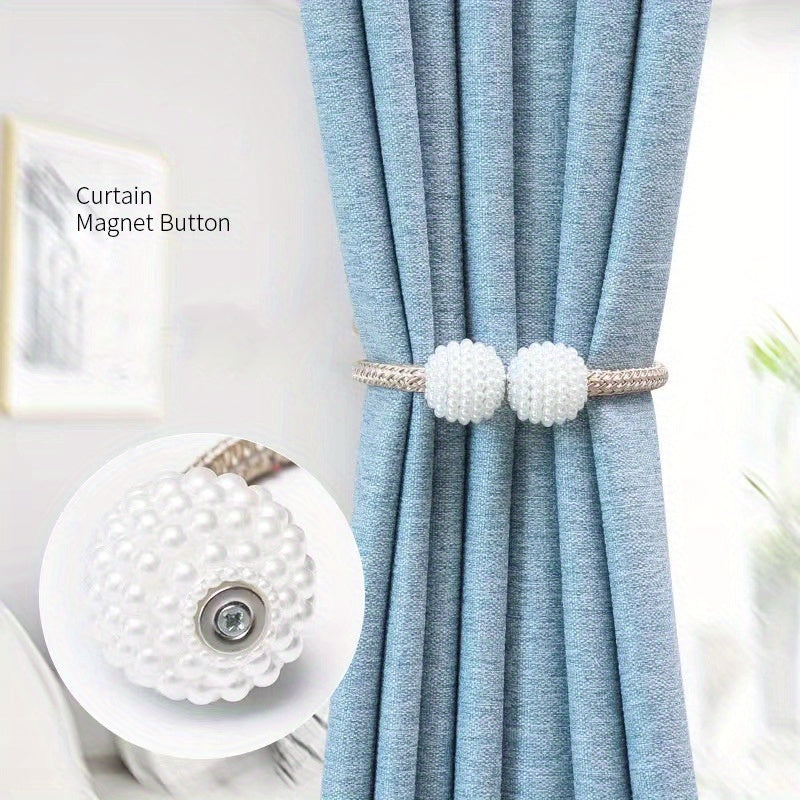 2pcs Large Modern Magnetic Curtain Tiebacks - Elegant Pearl Design, Easy-to-Use, Stylish Window Treatment Holdbacks for Home Decor, Curtains for Living Room