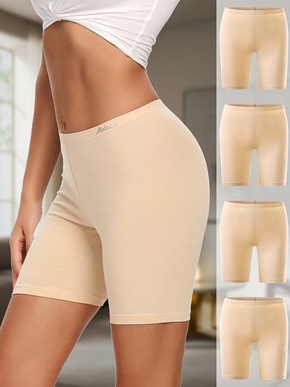 Women's Cotton Boyshorts Underwear 4-Pack - Comfortable Full Coverage Boxers, Knit Fabric, Solid Color, Simple Style, 95% Cotton 5% Spandex