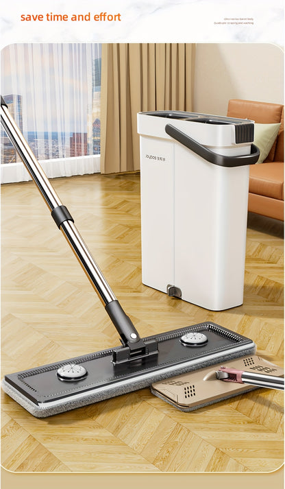 Mop and bucket complete cleaning system, hands-free household dust removal flat mop, dry and wet separation bucket, with washable and reusable microfiber cloth, household floor, courtyard, and bathroom, cleaning supplies, cle