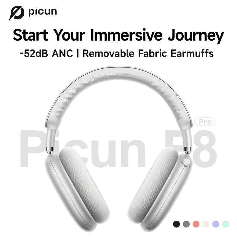 PICUN Wireless Headphones with Dynamic Head Tracking, -52dB ANC Noise Cancellation, 140Hrs Battery Life, Wireless 5.4, Wired/Wireless Switch, Double Connection & Multi-Mode Audio, Closed-back Design, Plastic Material, Compati