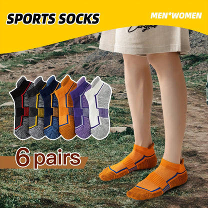 6 Pairs Unisex Trainer Socks, Short Padded Running Socks, Breathable Cotton Sports Socks