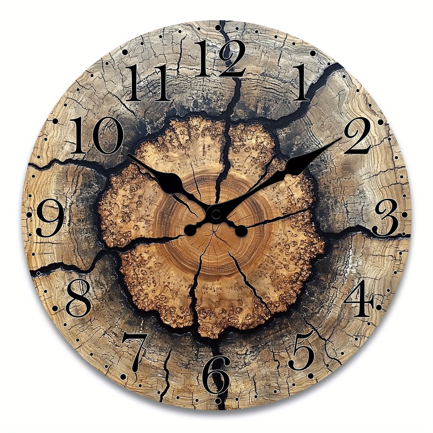 1pc Fantasy Style Analog Wall Clock, Tree Stump Pattern Non-Ticking Clock, Suitable for Living Room, Bedroom, Dining Room Wall Decoration, Ideal Birthday, Easter, New Year Gift, AA Battery Powered (Not Included)