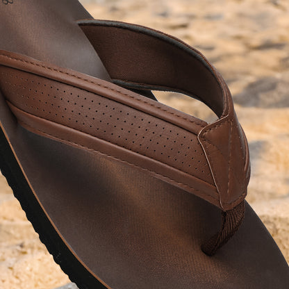 Men'S Stylish Slide Sandals - Non-Slip Woven Sole, Brown with Black Accents, Comfortable EVA Material for Indoor & Outdoor Use