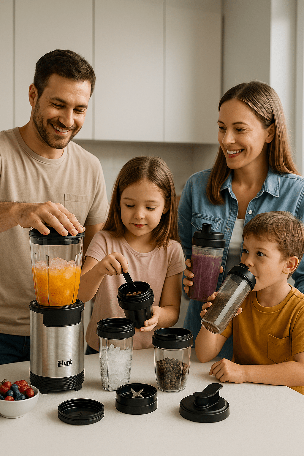 Multi Blender iHunt Bro 4-in-1, 900W, 18000 RPM, 1L, 6 Blades, Grinding, Smoothie Maker, Ice Crushing, 7 Accessories Included