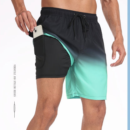 Men's Quick-Dry Beach Shorts with Tropical Palm Tree & Palm Leaf Print - Breathable Stretch Fabric for Summer, Outdoor, Hiking, Swimming - Machine Washable Casual Athletic Shorts, Outdoor Activewear, Summer Shorts