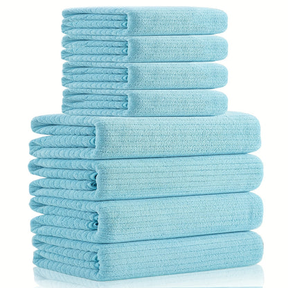 8pcs Solid Color Towels Set, Bath Towels 71.12cm*139.7cm & Hand Towels 35.56cm*76.2cm, Super Soft Breathable Bathroom Towels, Highly Absorbent Shower Towel, For Beach Spa Gym Hotel, Bathroom Supplies