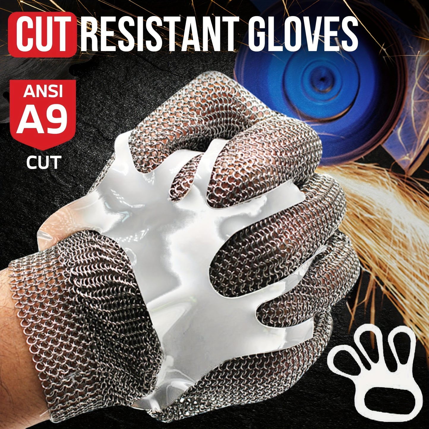Cut-Resistant Stainless Steel Chainmail Glove | ANSI A9 Certified | Adjustable Buckle Closure | Ideal for Chefs, Butchers & Fish Filleting | Durable Metal Mesh Design | Enhanced Safety for Kitchen Use, Fish Filleting Glove |