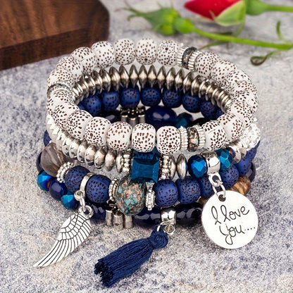 4pcs Bohemian Ethnic Style Winged Tassel Beaded Bracelets, Women's Fashion Jewelry, Versatile for Casual Attire and Perfect Holiday Gift for Girlfriend or Wife!