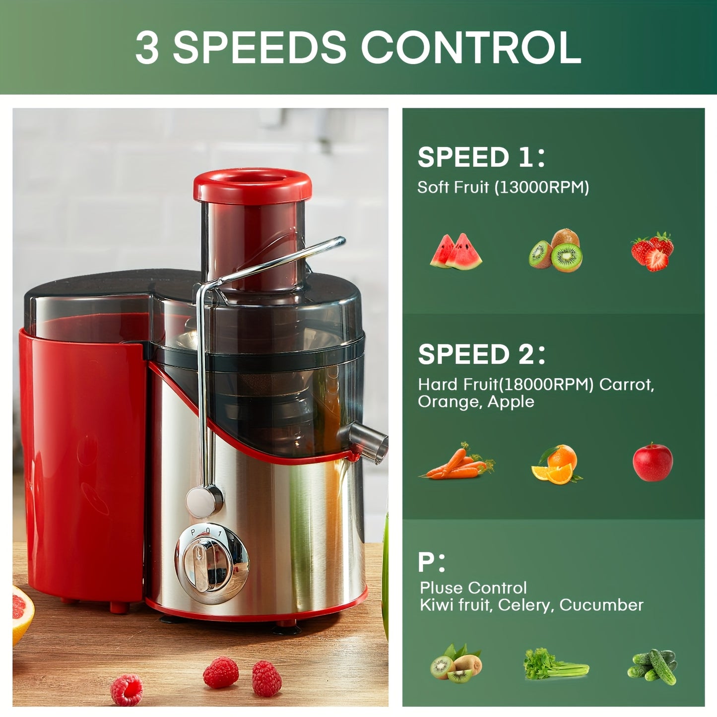 Heavy-Duty Electric Juicer Blender - Centrifugal Juicer Machine with Pure Copper Motor, 18000 RPM High-Speed Blending, Wide Mouth (65mm) for Maximum Yield - Stainless Steel Construction, Non-Slip Base - Ideal for Home & Comme