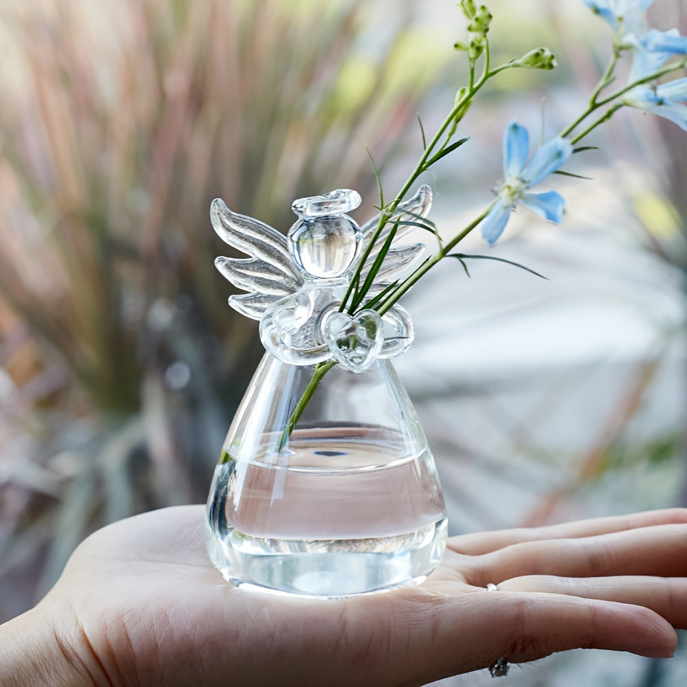 1pc Angel Design Glass Vase, Clear Flower Plant Terrarium Container Hanging Vase, Wedding Party Home Decor Garden Ornaments Hanging Planter