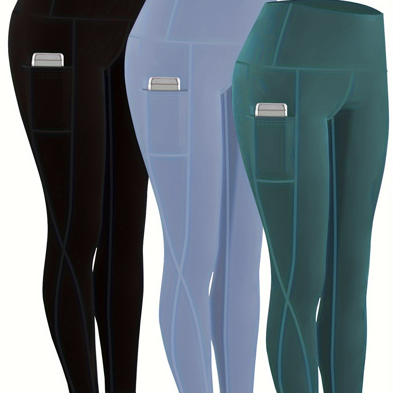 230g Women's Leggings Set of 3 High Waist Breathable with Pockets Compression Tights Multi-Color Suitable for All Seasons Daily Sports Fitness Yoga Shapewear