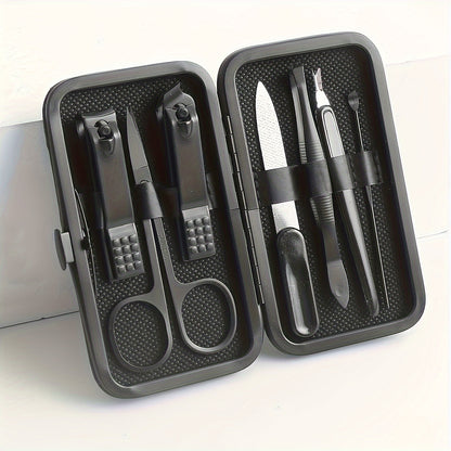 Manicure Set Nail Clipper Set Built-in Nail File Men's And Women's Personal Care Portable Travel Household 7-Piece Set Black Nail Scissors Grooming Tools Kit