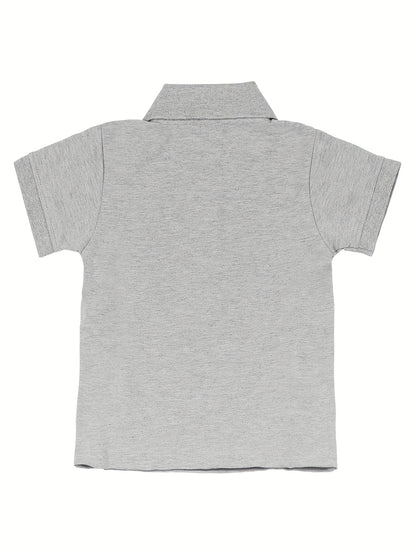 Camisa casual de criança com lapela, t-shirt de manga curta para menino, roupa infantil confortável e respirável.