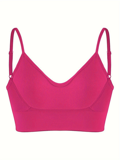 Solid Ribbed Sports Bra, Comfy & Breathable Workout Fitness Intimates Bra, Women's Lingerie & Underwear