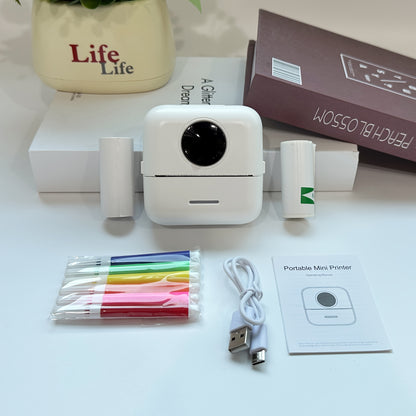 Kit de mini impressora térmica portátil com 14 rolos de papel (1 rolo incluído), impressão de fotografias, etiquetas e textos. Ideal para o dia a dia, perfeito para escritório, estudo e casa. Ótima opção para oferecer.