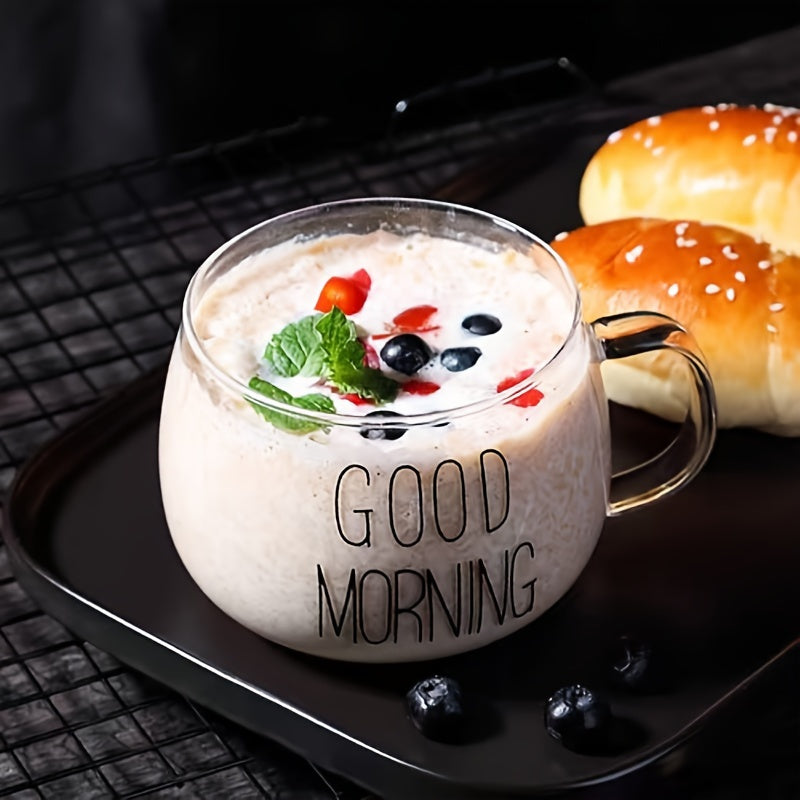 1pc, Good Morning Breakfast Milk Oatmeal Cup, High Borosilicate Glass Mug, Large Capacity Glass Cup, 400ml/13.6oz