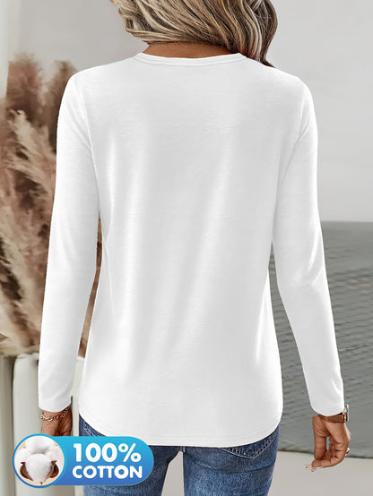 3pcs Women'S 100% V-Neck Long Sleeve T-Shirts - Soft, Durable, and Comfortable Casual Wear for All Seasons, Perfect for Holidays, Graduations, and Everyday Style, Everyday Comfort Wear | Minimalist Style | Soft Fabric Tee