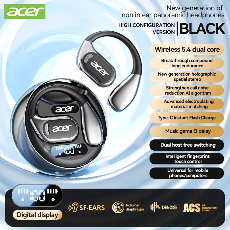 Auscultadores sem fios Acer OHR510 Pure Bass Sound - Novo modelo com design supra-auricular, bateria de longa duração e som de alta qualidade para desporto.