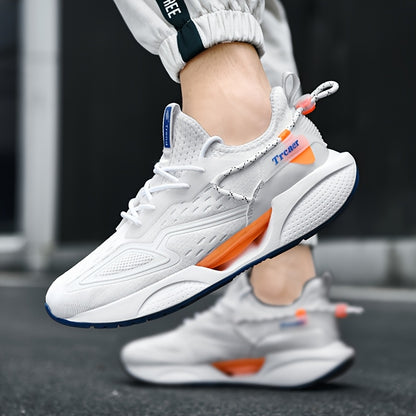 Panyan Wolfcaw Men's Sneakers - White/Black/Orange Sneakers with Air Cushion Technology, Arch Support & Non-Slip MD/TPU Sole - Low-Top Breathable Running Gym Shoes for Casual, Training, Casual Attire - All-Season Comfortable