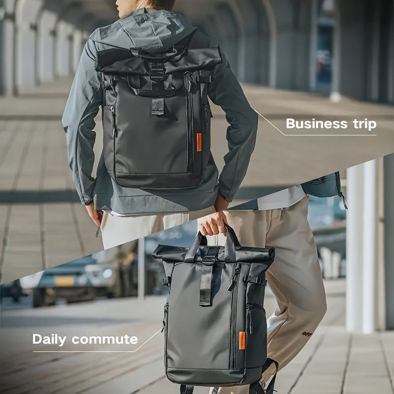 Stylish Business Backpack with Rolling Design, Men's Outdoor Commuter Bag, Casual Daypack Suitable for Outings and Leisure Travel, 15.6-inch Laptop Sleeve