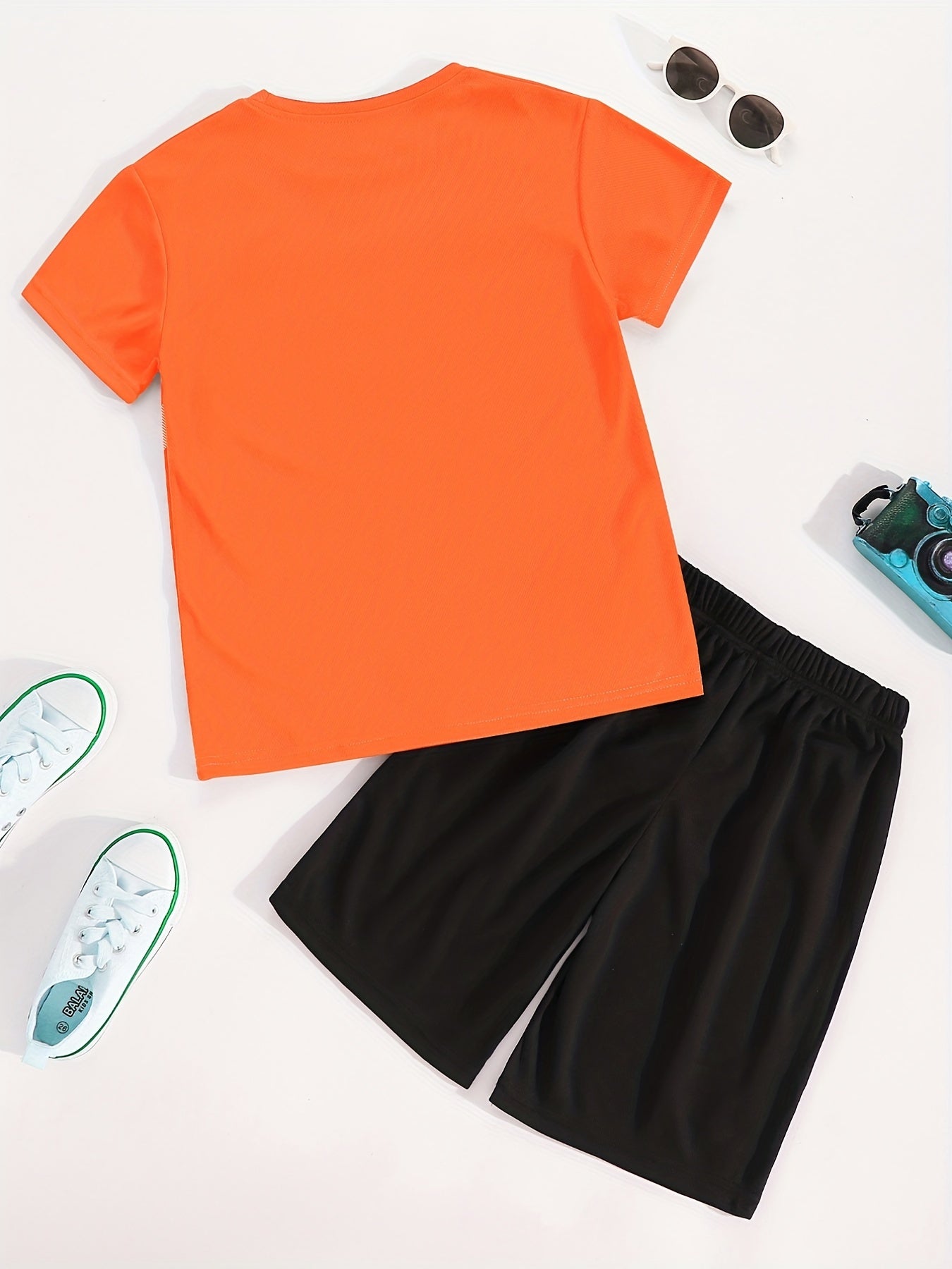 2pcs Boy's "Sport" Outfit Short Sleeves Round Neck T-shirt & Shorts Casual For Summer Daily And Outdoor Wear