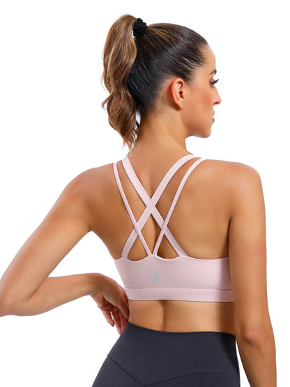 LEOQ Women's Slim Fit Yoga Sports Bra - Elegant Cross-Back Design, Mint Green Nylon Spandex Blend, Removable Pads, Medium Support for Fitness & Yoga, LEOQ