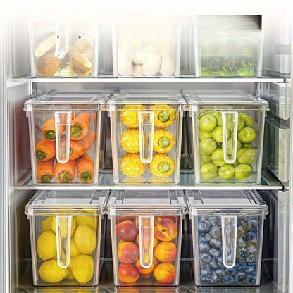 Conjunto de 4 recipientes transparentes para frigorífico com pegas, tampas e cesto para guardar alimentos - Guia de presentes para o Dia dos Namorados