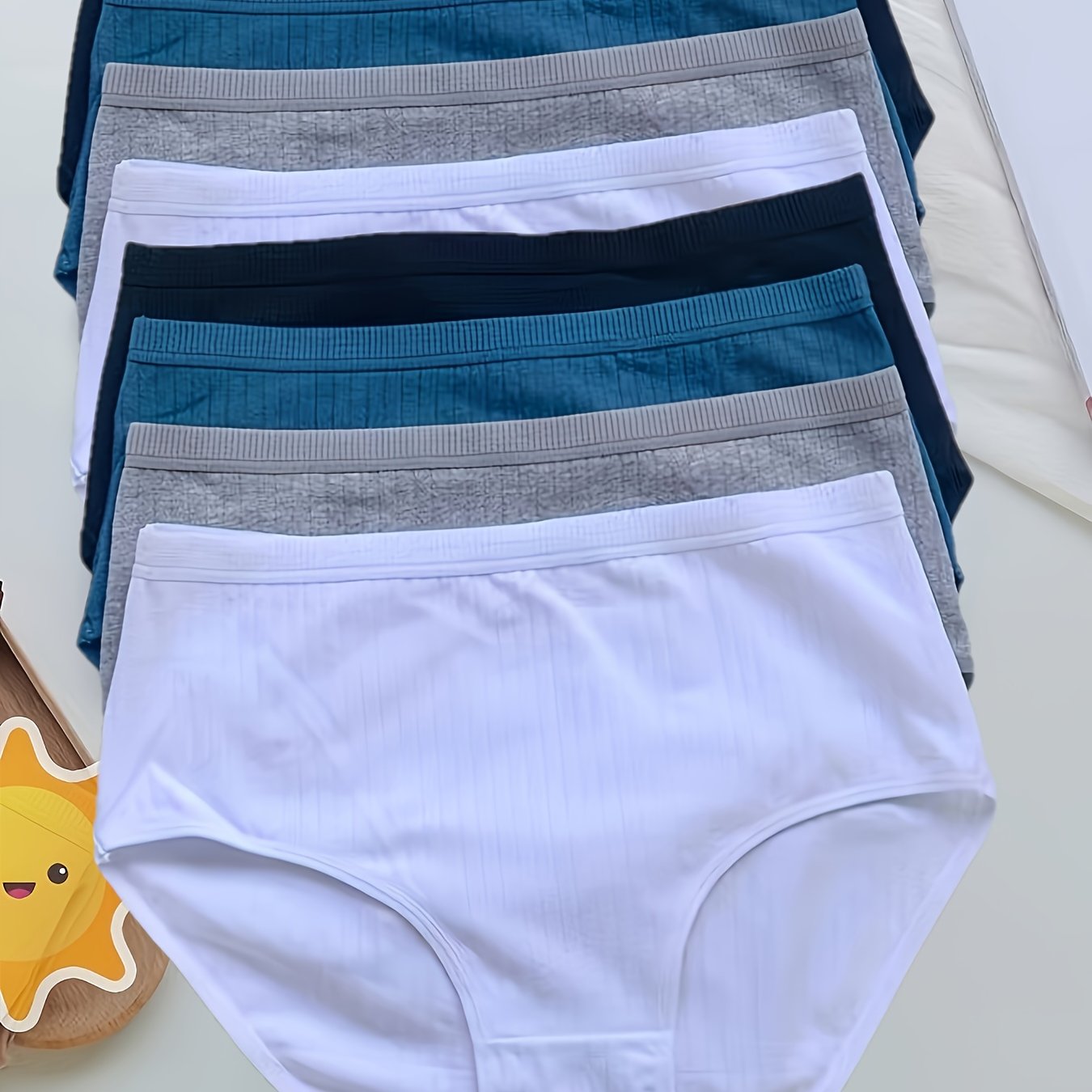 8pcs Solid Seamless Ribbed Briefs, Simple Comfy Breathable Stretchy Intimates Panties, Women's Lingerie & Underwear