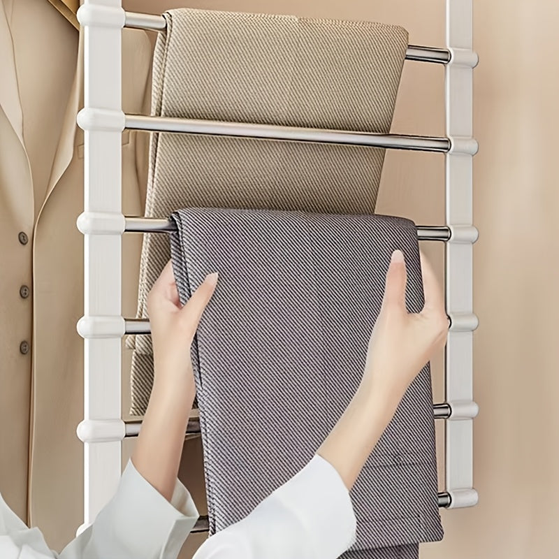 3pcs Space-Saving Foldable Stainless Steel Pants Rack - Rust-Resistant Wardrobe Organizer for Jeans, Leggings & Pants - Durable Plastic Hangers with Multiple Hooks, Ideal for Home & Retail Use, Clothes Organizer Storage