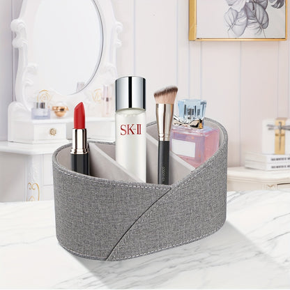 PU Leather Open Storage Box with 3 Compartments, Desktop Remote Control Holder/Makeup Organizer/Versatile Gray Storage Basket for Home Appliance Controllers, Cosmetics, Art Supplies, Stationery, Glasses, Office Supplies and A