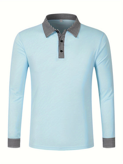 Men's Casual V-Neck Long Sleeve Rugby Shirt For Spring Autumn, Men's Clothing