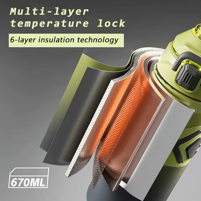 1 Large Capacity 316 Stainless Steel Insulated Sports Water Bottle, 670ml/22oz Portable Carry Handle Vacuum Insulated Bottle, Outdoor Travel Camping Hiking Gym Drinking Cup with Leakproof Anti-Slip Design and Flip Lid - Perfe