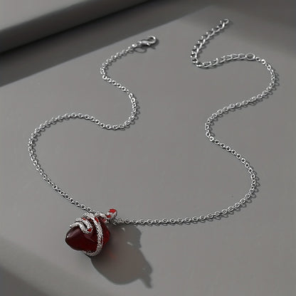 Gothic Snake Wrapped Resin Heart Decor Clavicle Chain Dark Style Pendant Necklace Y2K Necklace Jewelry For Women