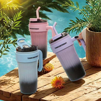 Copo térmico de aço inoxidável de 780ml/28oz com pega, copo de café com isolamento a vácuo de camada dupla, à prova de fugas e quedas, com tampa e palhinha, presente perfeito para amigos, adequado para atividades ao ar livre, campismo e trilhos.