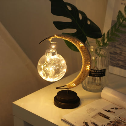 Candeeiro LED em forma de bola, candeeiro de lua em ferro forjado, candeeiro de mesa decorativo em plástico e ferro, candeeiro decorativo para quarto (pilhas não incluídas), decoração de Halloween e Natal para hotéis/restaurantes/eventos.