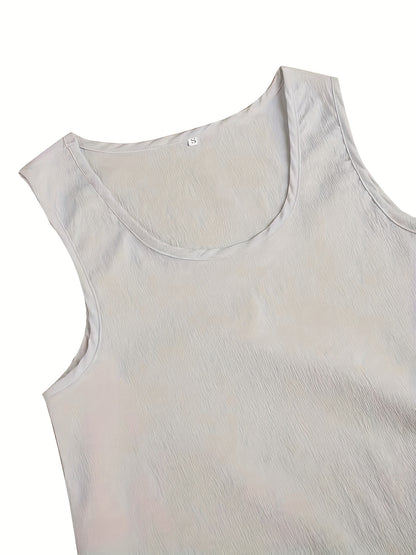 Solid Matching Two-piece Set, Casual Sleeveless Tank Top & Loose Pants Outfits, Women's Clothing
