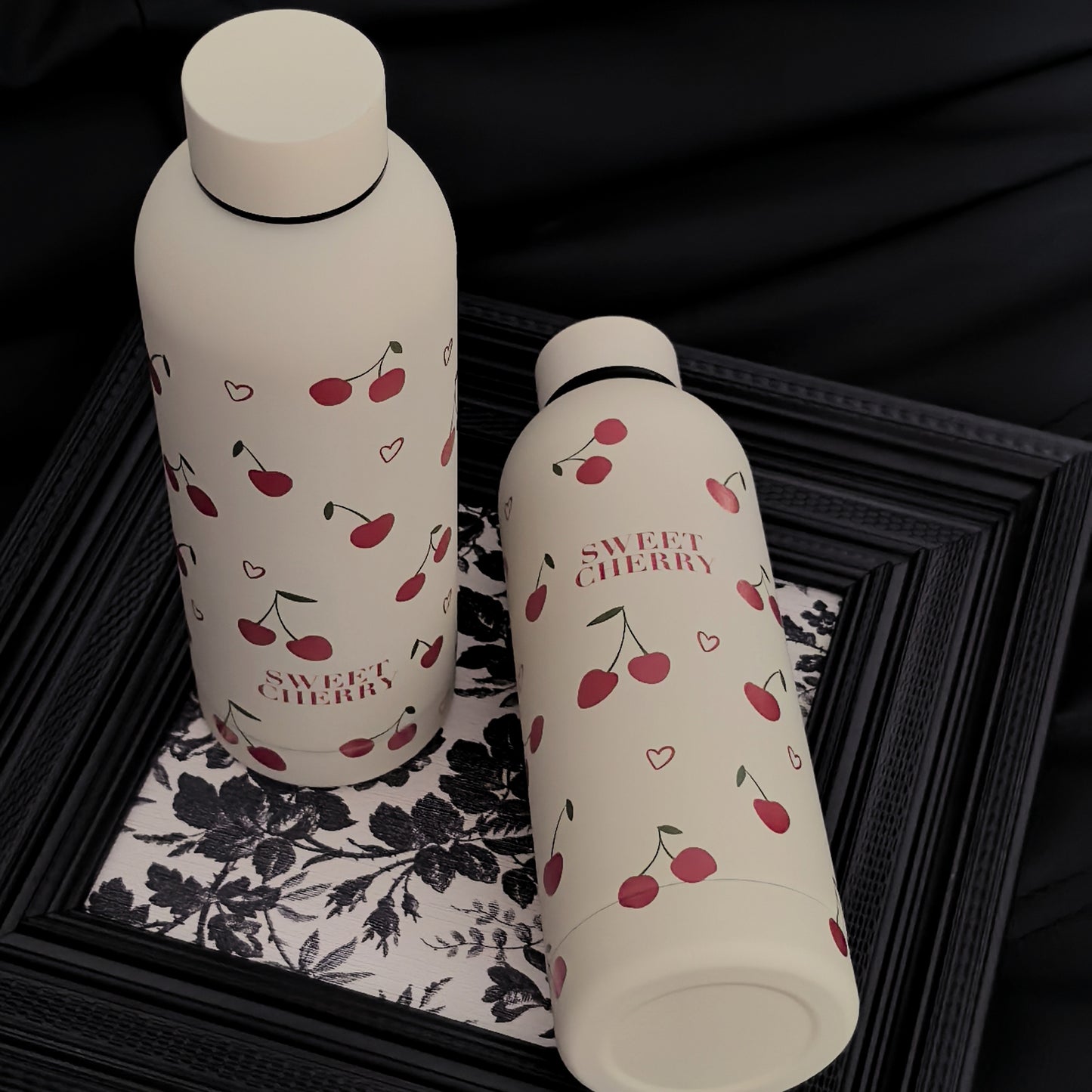 Cherry Heart Series 500ml/17oz Stainless Steel Insulated Tumbler - Double-Wall Vacuum Travel Mug for Hot and Cold Beverages, Ideal for Gym, Outdoor Activities, Coffee, Flat Bottom Car Cup, Perfect for Back to School, Birthday