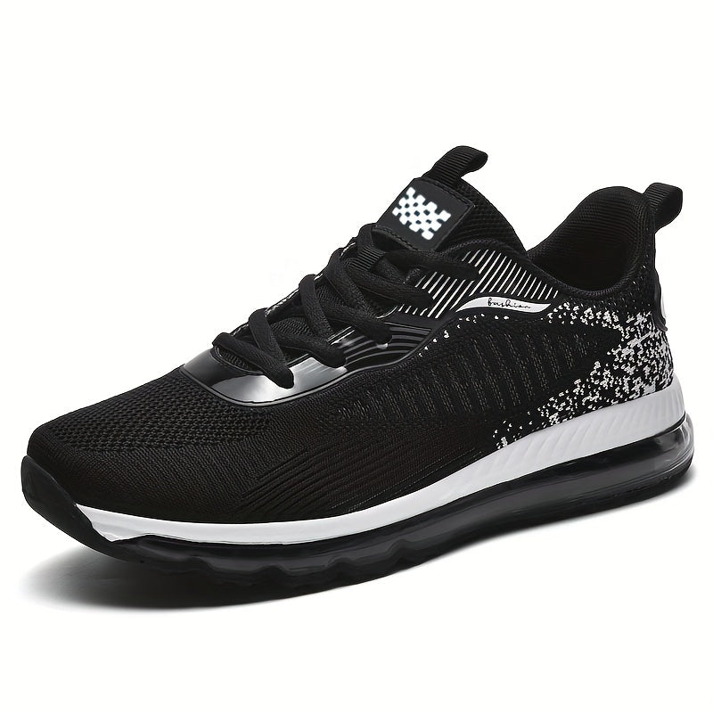 2023 New Men's Running Shoes - Shock-Absorbing Breathable Fabric & PU Cushioning, All-Season Athletic Sneakers with Sport Control Technology, Black Lace-Up Design for Gym, Jogging & Casual Wear