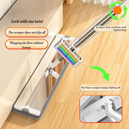 360° Rotating Mop and Bucket Set with Built-in Wringer, Dual Use for Dry & Wet Cleaning Without Handwashing, 6pcs Reusable Pads Included, Stainless Steel Headboard Handle Suitable for Bedroom, Living Room Pet Hair Removal -