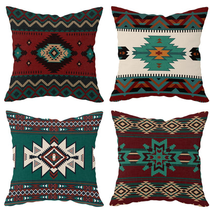 Set Of 4 Western Throw Pillow Covers Aztec Southwestern Native American Tribal Geometric Pillow Cases Turquoise Rustic Decorative Couch Cushion Covers For Outdoor Bedroom Home Decor, 45.72x45.72 Cm (Cushion Is Not Included)